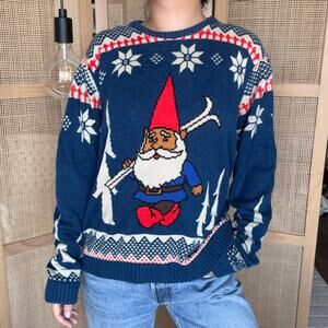 Toddland blue christmas sweater wool Gnome pullover ski kitschy cabin